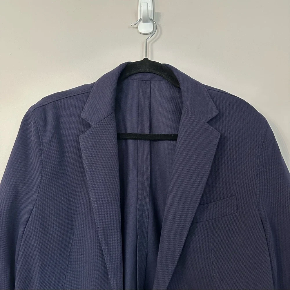 Quince Men’s Long Sleeve Button Up Cotton Pique Knit Blazer in Navy Sz M NWOT